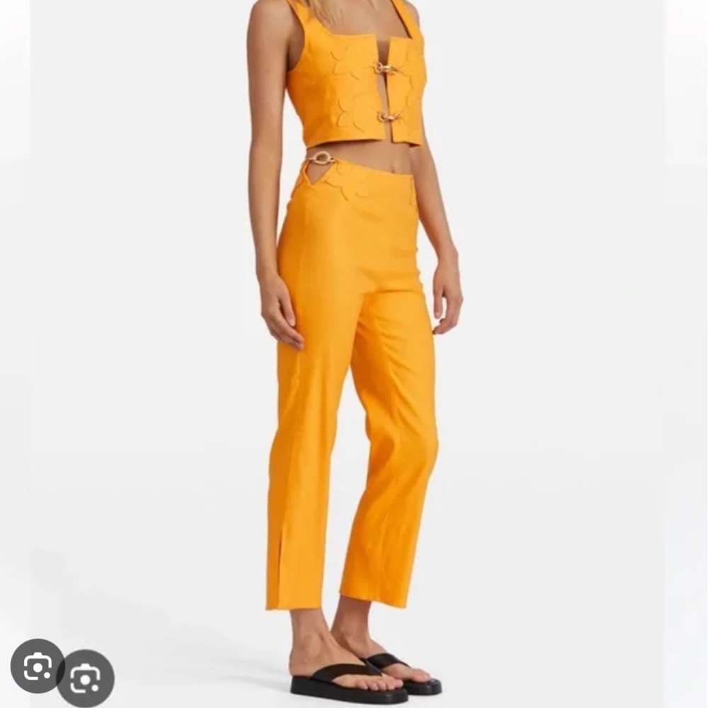 Cult Gaia Grier Cropped Chain-embellished Linen Pants